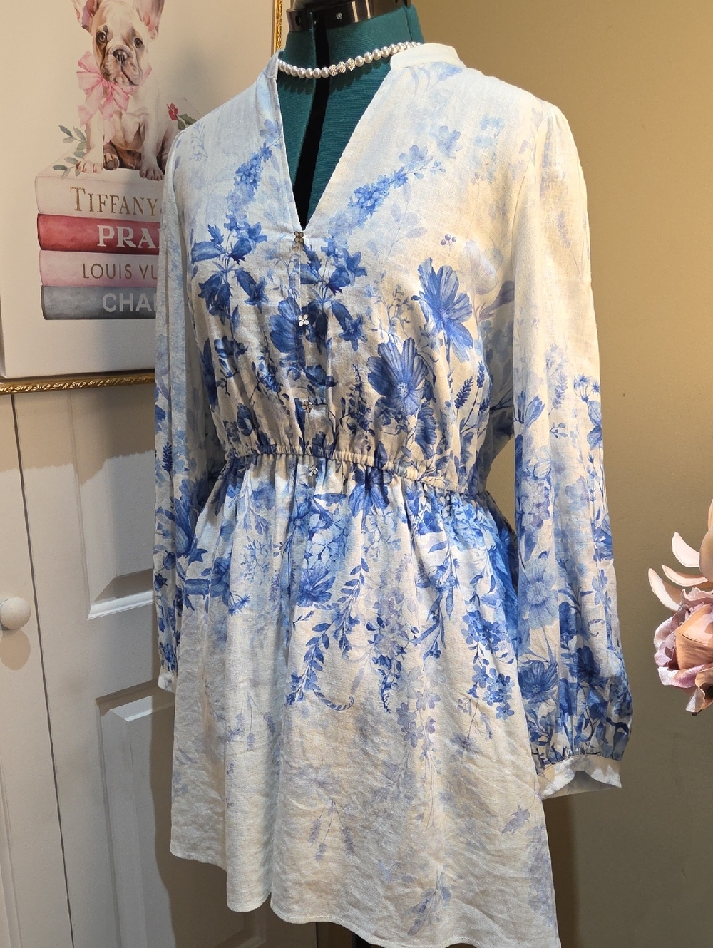 Nwt Large Calypso Blue and White Floral Midi Dress - Picture 11 of 16
